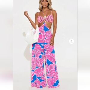 NWT Pink and Blue Patterned Jumpsuit Size XL